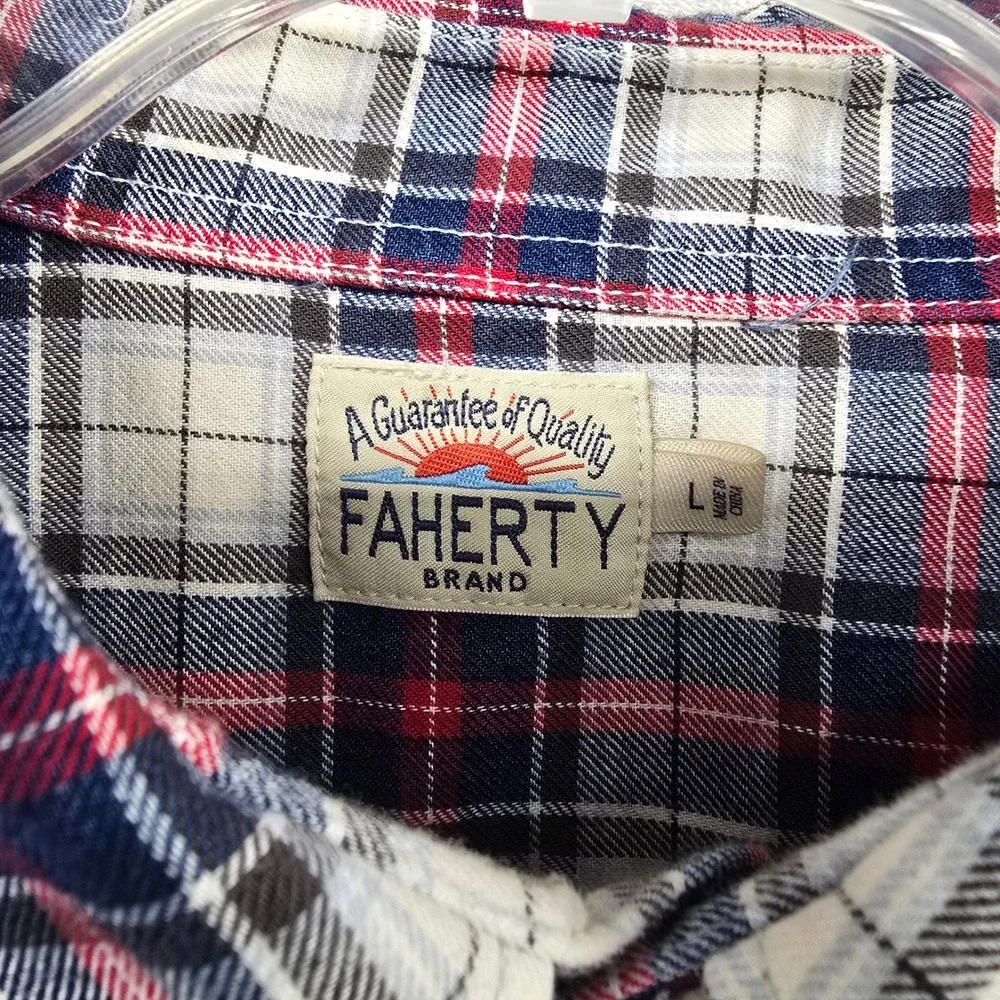 Faherty Size Large Indigo Dyed Plaid Flannel Button Down Shirt Red Blue‎ L